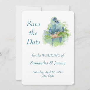 Watercolor papegaaien blauw groen Save the Date