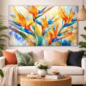 Watercolor paradijsvogel Tropische XL kunst Canvas Afdruk