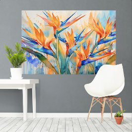 Watercolor paradijsvogel Tropische XL kunst Canvas Afdruk