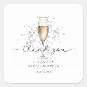 Watercolor Parels & Prosecco Bruidsdiner Vierkante Sticker
