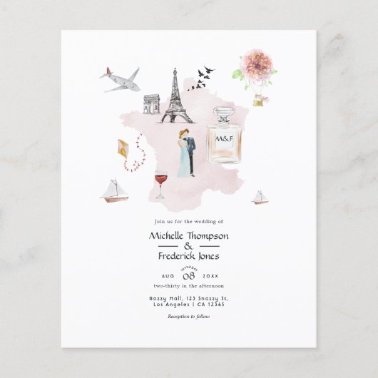 Watercolor Parijs Bestemming Trouw Monogram Flyer (Voorkant)
