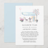 Watercolor Parijs Café Beperkte Trouwgastenlijst Aankondiging (Voorkant / Achterkant)