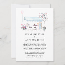 Watercolor Parijs Café Beperkte Trouwgastenlijst Aankondiging