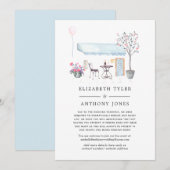 Watercolor Parijs Cafe Gereduceerde Trouwgastenlij Aankondiging (Voorkant / Achterkant)