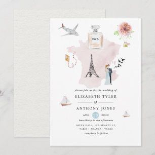 Watercolor Parijs Destination Trouw Monogram Kaart