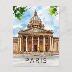 Watercolor Parijs Pantheon Schets Schilderij Postk Briefkaart