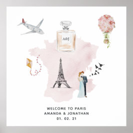 Watercolor Parijs Themapartij Welkomst Monogram Poster