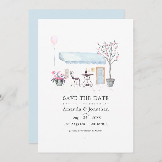 Watercolor Parijs Trouwfoto Save The Date (Voorkant / Achterkant)