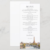 Watercolor Paris France Destination Wedding Menu (Voorkant / Achterkant)