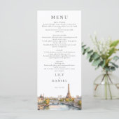 Watercolor Paris France Destination Wedding Menu (Staand voorkant)