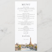 Watercolor Paris France Destination Wedding Menu (Voorkant)