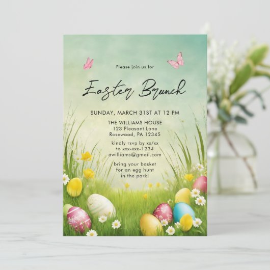 Watercolor Pasen Brunch Eierspel Uitnodiging (Staand voorkant)