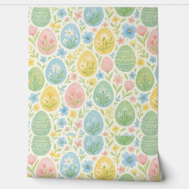 Watercolor Pasen Ei Bloemige Afneembare en Plakbar Behang