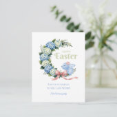 Watercolor Pasen Hydrangea Krans Mooie Konijn Briefkaart (Staand voorkant)