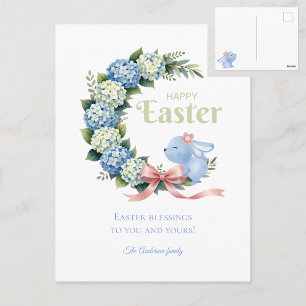 Watercolor Pasen Hydrangea Krans Mooie Konijn Briefkaart