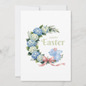 Watercolor Pasen Hydrangea Krans Mooie Konijn Feestdagenkaart (Voorkant)