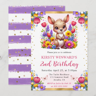 Watercolor Pasen Kangoeroe Lente Bloemen Verjaarda Kaart