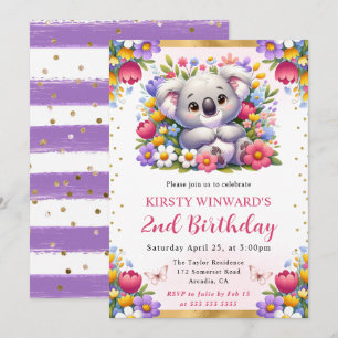 Watercolor Pasen Koala & Lente Bloemen Verjaardag Kaart