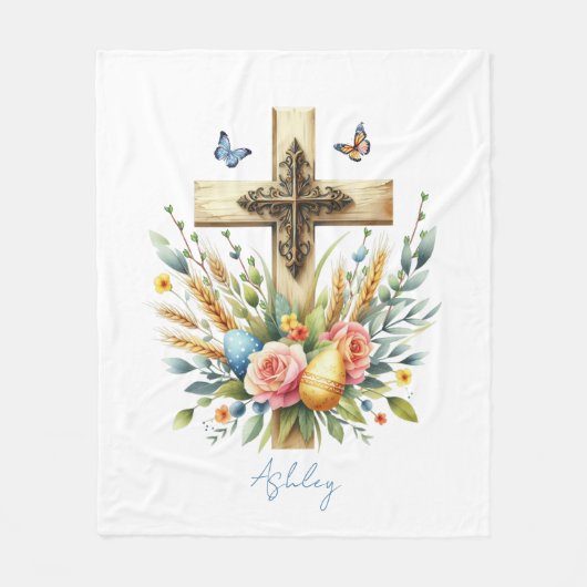 Watercolor Pasen Kruis Gepersonaliseerd Fleece Deken (Voorkant)