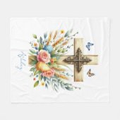 Watercolor Pasen Kruis Gepersonaliseerd Fleece Deken (Voorkant (Horizontaal))