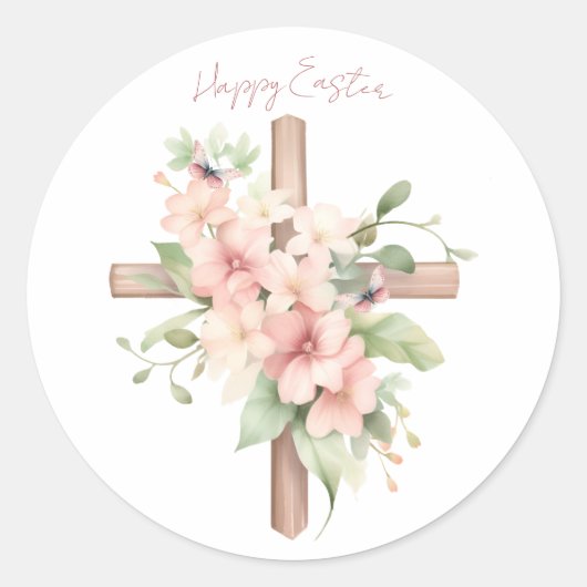 Watercolor Pasen Kruis Gepersonaliseerd Ronde Sticker (Voorkant)