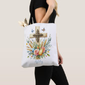 Watercolor Pasen Kruis Gepersonaliseerd Tote Bag (Dichtbij)