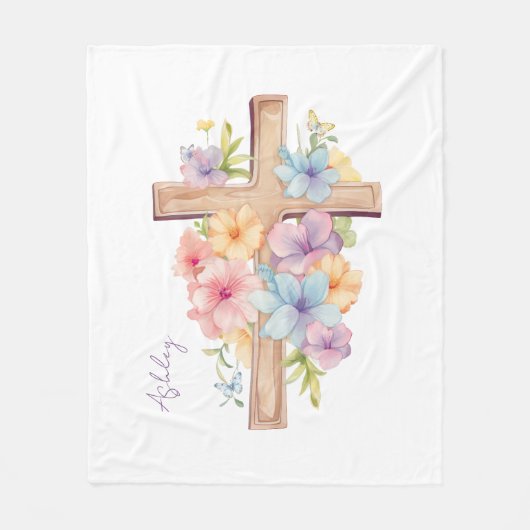 Watercolor Pasen Kruis Persoonlijk Fleece Deken (Voorkant)