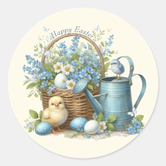 Watercolor Pasen Kuiken Persoonlijk Ronde Sticker (Voorkant)