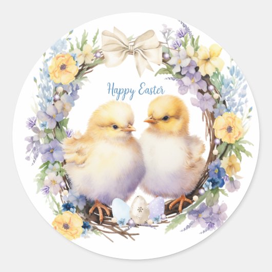 Watercolor Pasen Kuiken Persoonlijk Ronde Sticker (Voorkant)