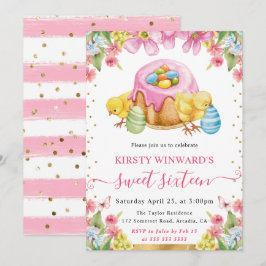 Watercolor Pasen Kuikens en Cake Lente Sweet 16 Kaart