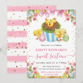 Watercolor Pasen Kuikens en Cake Lente Sweet 16 Kaart