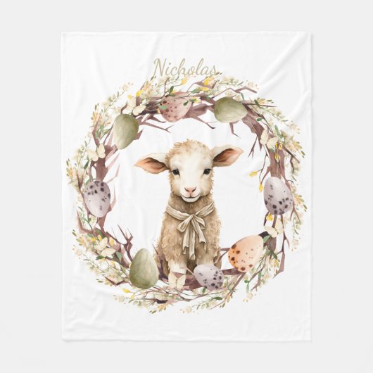 Watercolor Pasen Lam Met Naam Fleece Deken (Voorkant)
