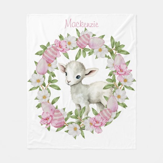 Watercolor Pasen Lam Met Naam Fleece Deken (Voorkant)