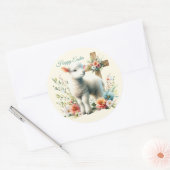 Watercolor Pasen Lam Met Naam Ronde Sticker (Envelop)