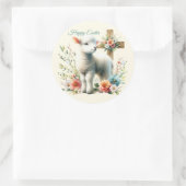 Watercolor Pasen Lam Met Naam Ronde Sticker (Tas)