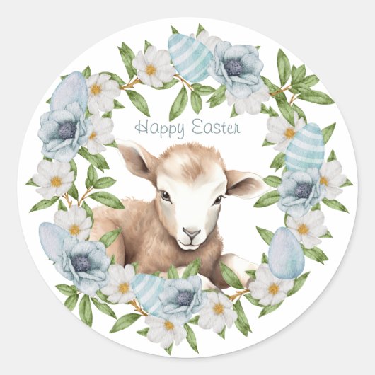 Watercolor Pasen Lam Met Naam Ronde Sticker (Voorkant)