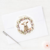 Watercolor Pasen Lam Met Naam Ronde Sticker (Envelop)