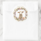 Watercolor Pasen Lam Met Naam Ronde Sticker (Tas)