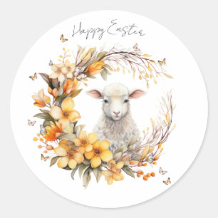 Watercolor Pasen Lam Met Naam Ronde Sticker