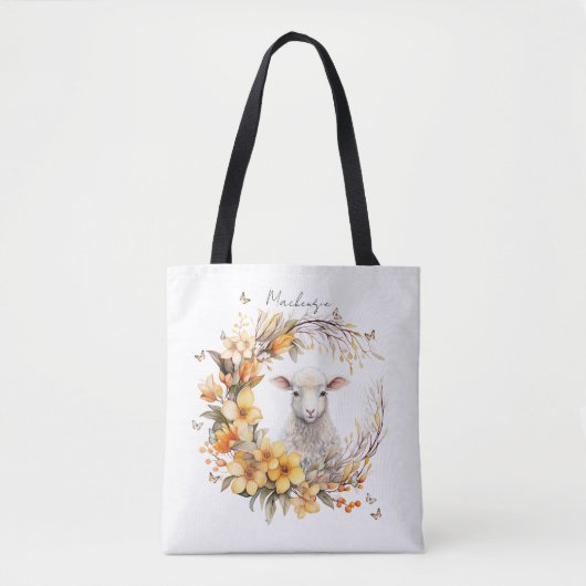 Watercolor Pasen Lam Met Naam Tote Bag (Voorkant)