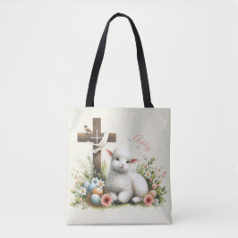 Watercolor Pasen Lam Met Naam Tote Bag