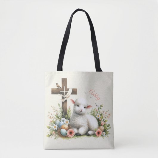 Watercolor Pasen Lam Met Naam Tote Bag (Voorkant)