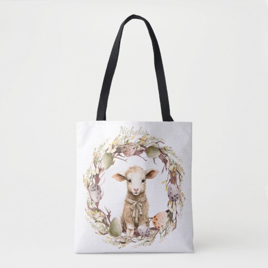 Watercolor Pasen Lam Met Naam Tote Bag (Voorkant)