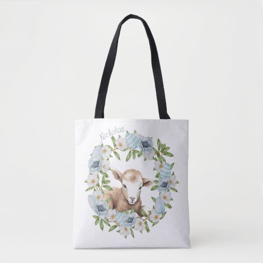Watercolor Pasen Lam Met Naam Tote Bag (Voorkant)