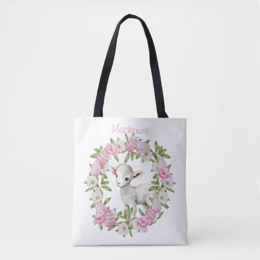 Watercolor Pasen Lam Met Naam Tote Bag (Voorkant)