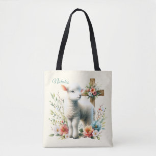 Watercolor Pasen Lam Met Naam Tote Bag
