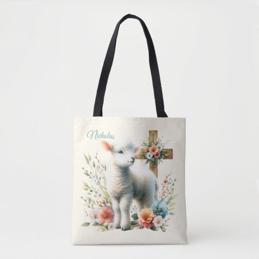 Watercolor Pasen Lam Met Naam Tote Bag (Voorkant)
