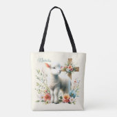 Watercolor Pasen Lam Met Naam Tote Bag (Achterkant)
