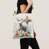 Watercolor Pasen Lam Met Naam Tote Bag (Dichtbij)