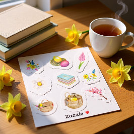 Watercolor Pasen Lente Cottage Mand Florals Sticker